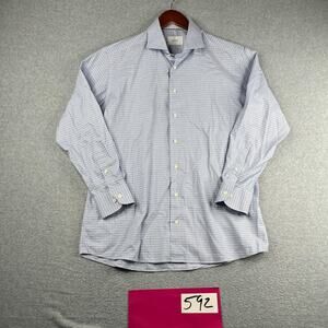 Eton Shirt Slim Blue Tattersall Button Up Long Sleeve Mens 17 Casual